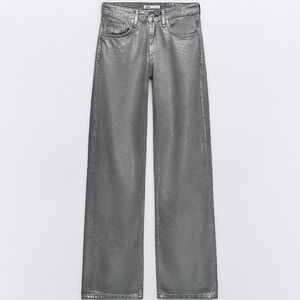 Metallic Mid-Rise Wide Leg Jeans